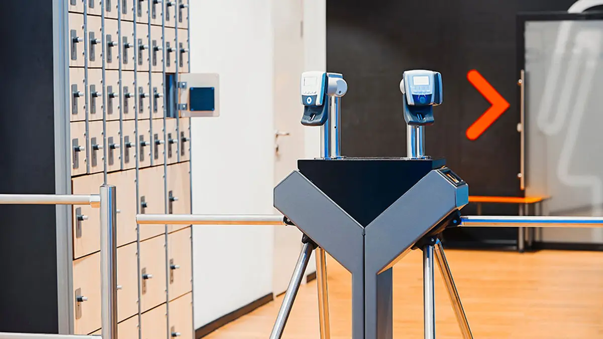 Modern gym entrance with secure access control