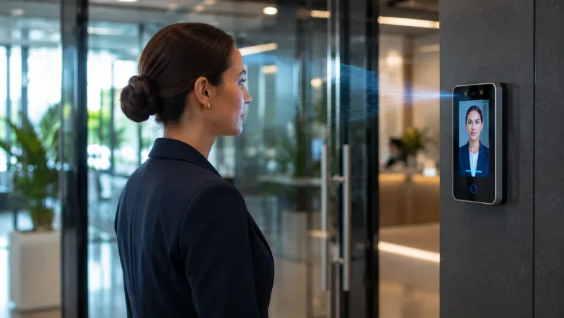 Facial recognition terminal verifying a person at a secure entry